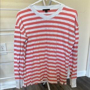 Coral and White Striped Long Sleeve Shirt